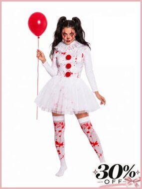 Scary Clown Costume Set Tutu Dress, Collar, Socks, Balloon